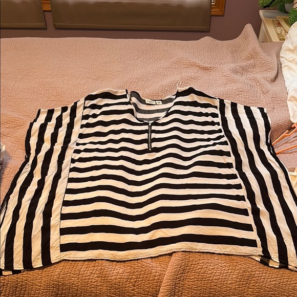 Cato Tops - Cato Black and White Striped Blouse with V-Neck